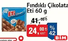 ETİ FINDIKLI ÇİKOLATA 60 G